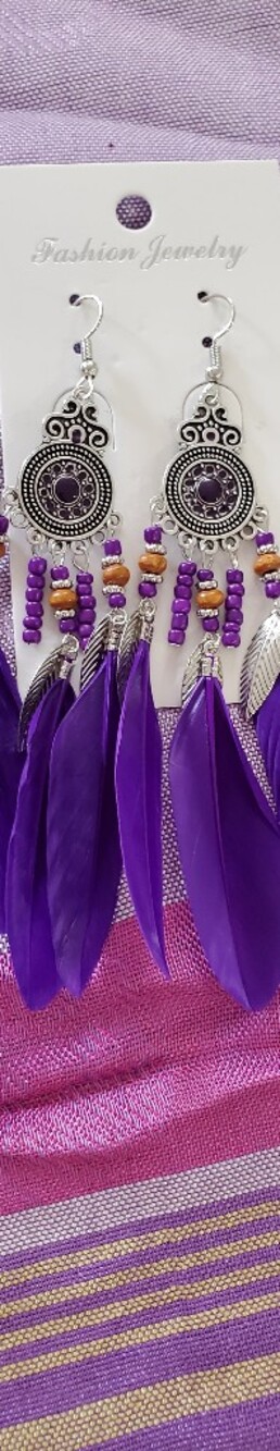 NWT Purple Feather Boho Dangle Earrings